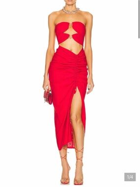 cult gaia Red Cutout Ruched Midi Dress